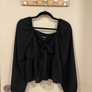 Express Elegant Black Blouse with Tie-Front
